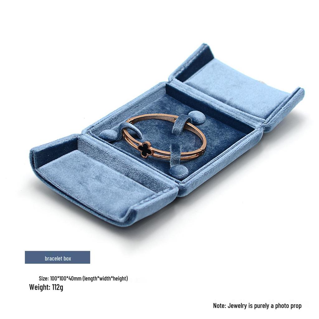 Misty Blue Velvet Jewelry Box: Double Opening for Rings, Earrings, Necklaces, Bracelets, Bangles, Rosaries, and Jewelry Pouch.
