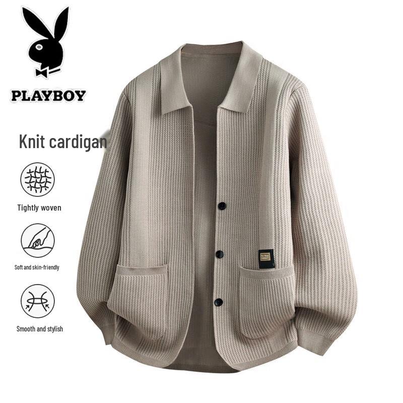 PLAYBOY Men's Business Casual Polo Collar Knit Cardigan