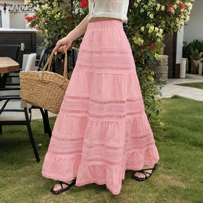 ZANZEA Women Summer Fashion Lace Crochet Patchwork Casual Long Skirts