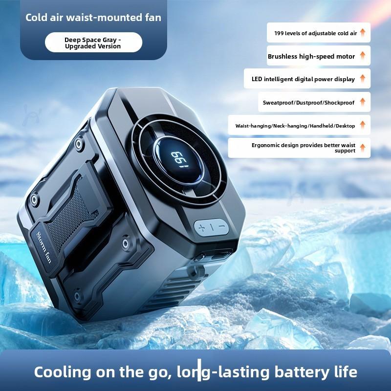 Portable Waist Fan With Led Display For Outdoor Cooling And Highspeed Power