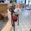 Handmade Camellia Flowers Heart Handbag Pendant Simple Tassels Backpack Hanging Bag Accessory