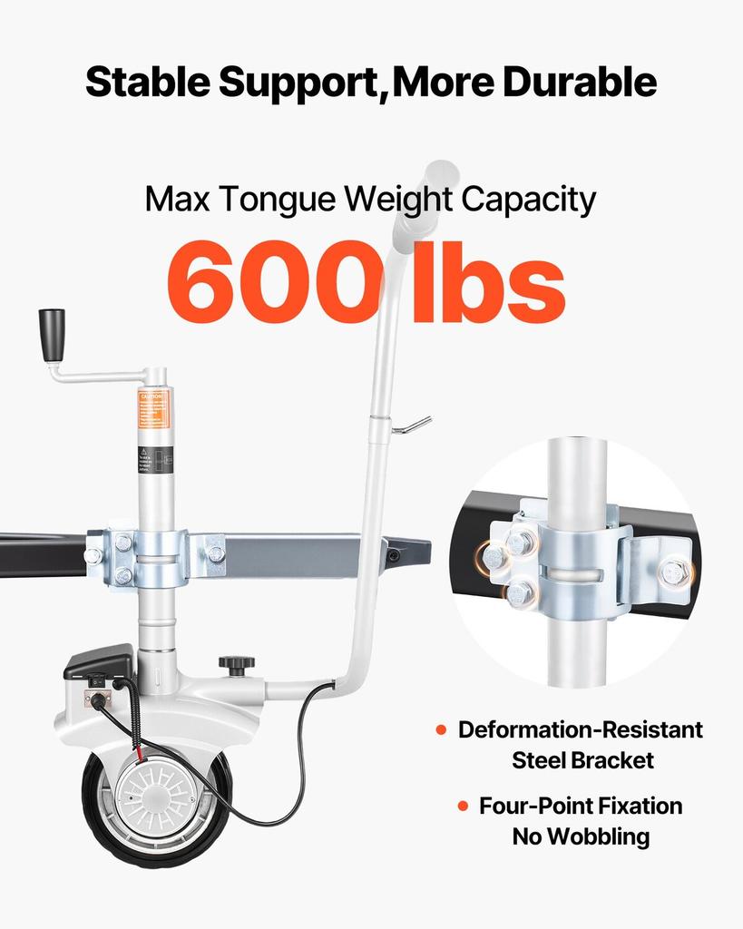 Electric Trailer Dolly, 2.5 T Towing Capacity, 380W 12V Motorized Jockey Wheel with 7 m/min Moving Speed, 31-63 cm Adjustable Clamp Height & 20.3 cm