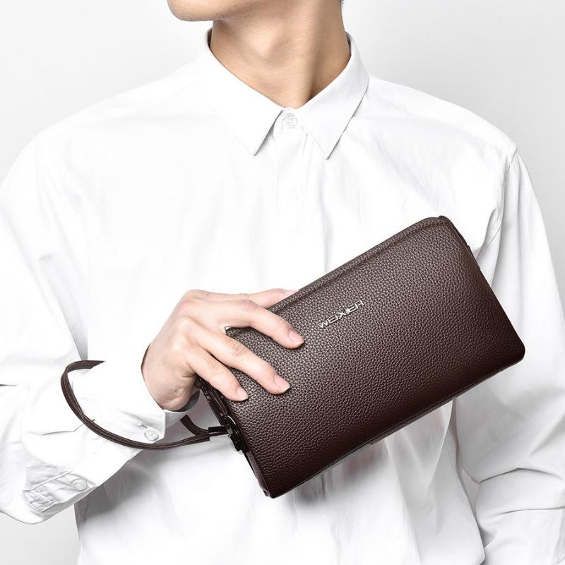 Men's Handheld Bag High End PU Leather Long Wallet Large Capacity Multi Card Slot Wrist Bag Password Anti Theft Phone Bag