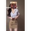 Suit Women's Spring New Pure Desire Sweet Spice Girl Skinny Temperament Waist Shirt Button Design Butt Wrap Short Skirt