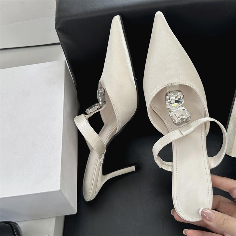 Fashion Eilyken 2025 Fashion CRYSTAL Pointed Toe Women Slippers Sexy Thin Heels Slide Mules Shoes Party Prom Zapatos De Mujer