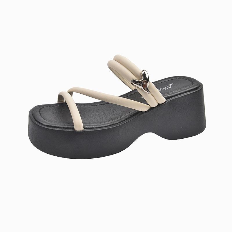 

Premium sense increases thick-soled one-word slippers for women to wear 2025 new summer fairy wind small beach sandals 35