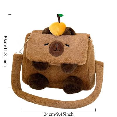 Cute Orange Capybara Plush Backpack Kawaii Large Capacity Capibara Crossbody Bag Lovely Fluffy Student Women Bag Birthday Gift