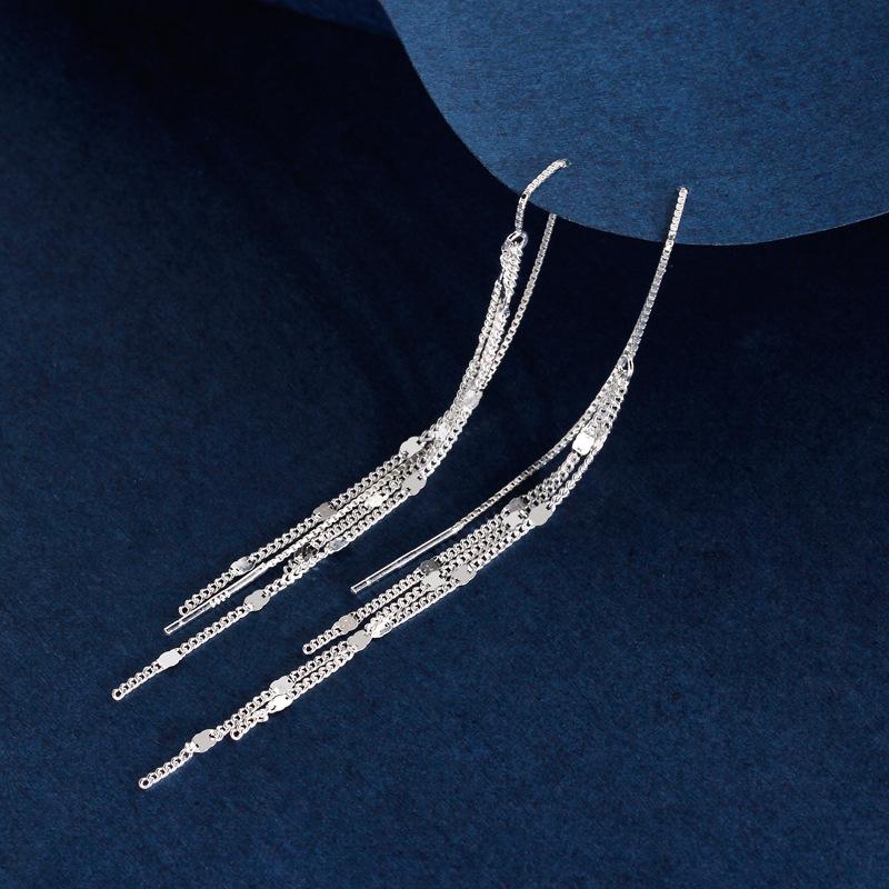 

Sequined Fringed Ear Line Women s Simple and Generous Temperament Ins High-end Long Chain Earrings