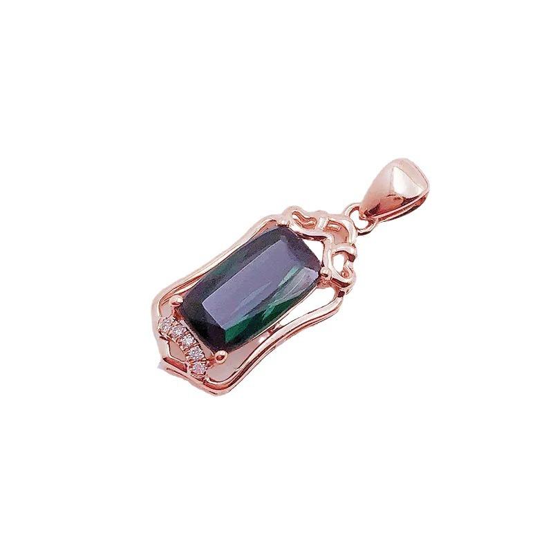 Purple Gold Square Greenstone Pendant Women'S Glossy Diamond-Plated Rose Gold Color Gold Necklace