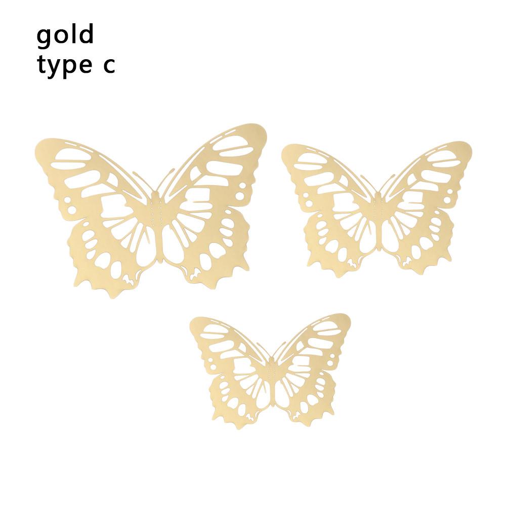 12Pcs/Pack 3D Hollow Out Butterfly Stickers Gold/Silver/Rosegold Mirror Decals Metal Texture Wall Art Wedding Party Supplies