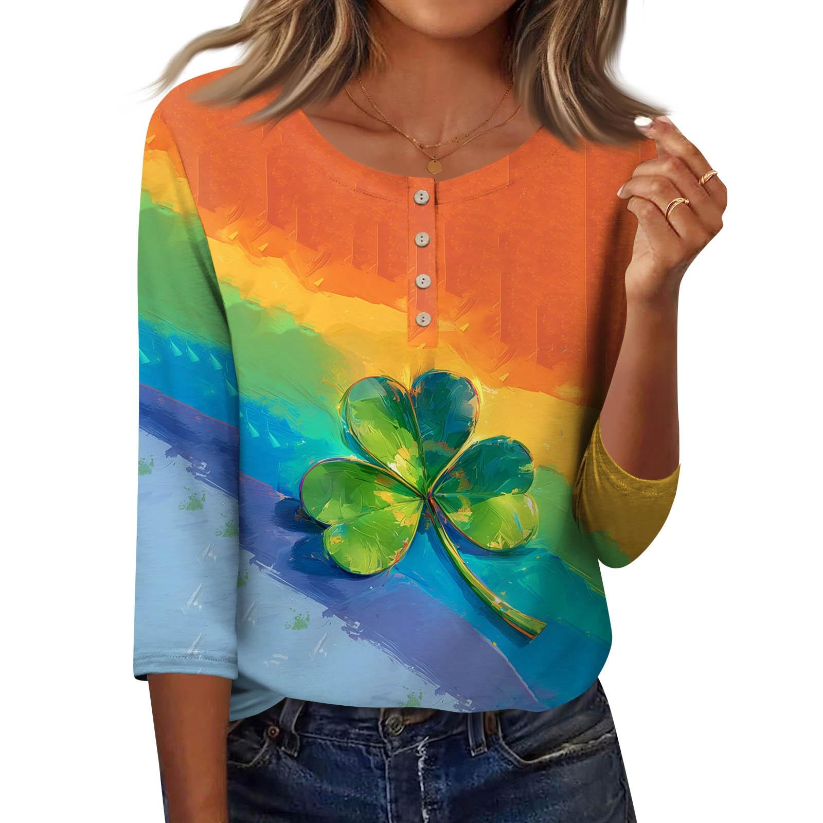 

Рубашки с рукавом 3/4 для женщин Рубашка на пуговицах Топ для женщин Половина застежки на пуговицах Принт Графическая блузка L оранжевый