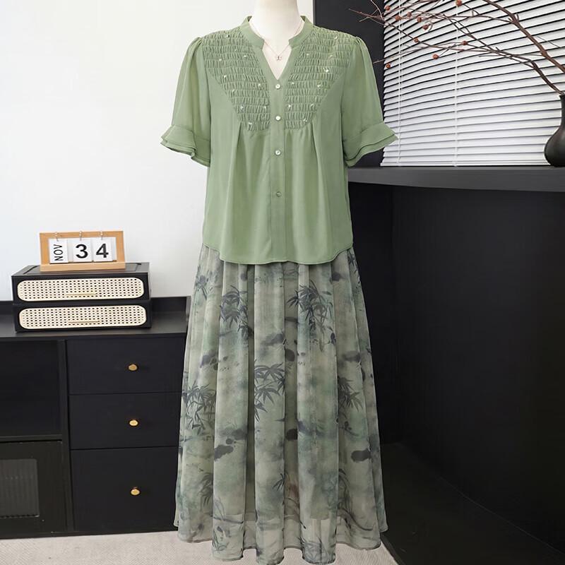 

Women s Summer Floral Faux Two-Piece Short Sleeve Midi Dress 5XL