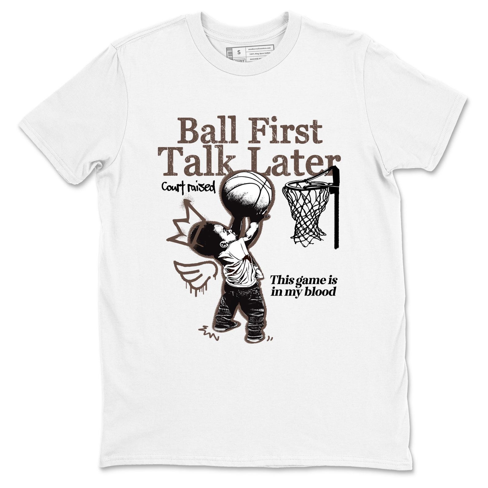 Ball First Talk Later graphic tee. Streetwear graphic T-Shirt. Matching 4s Cave Stone 2XL