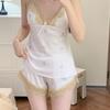 New ice silk pajamas set Internet celebrity print lace casual thin summer suspender shorts spring and autumn