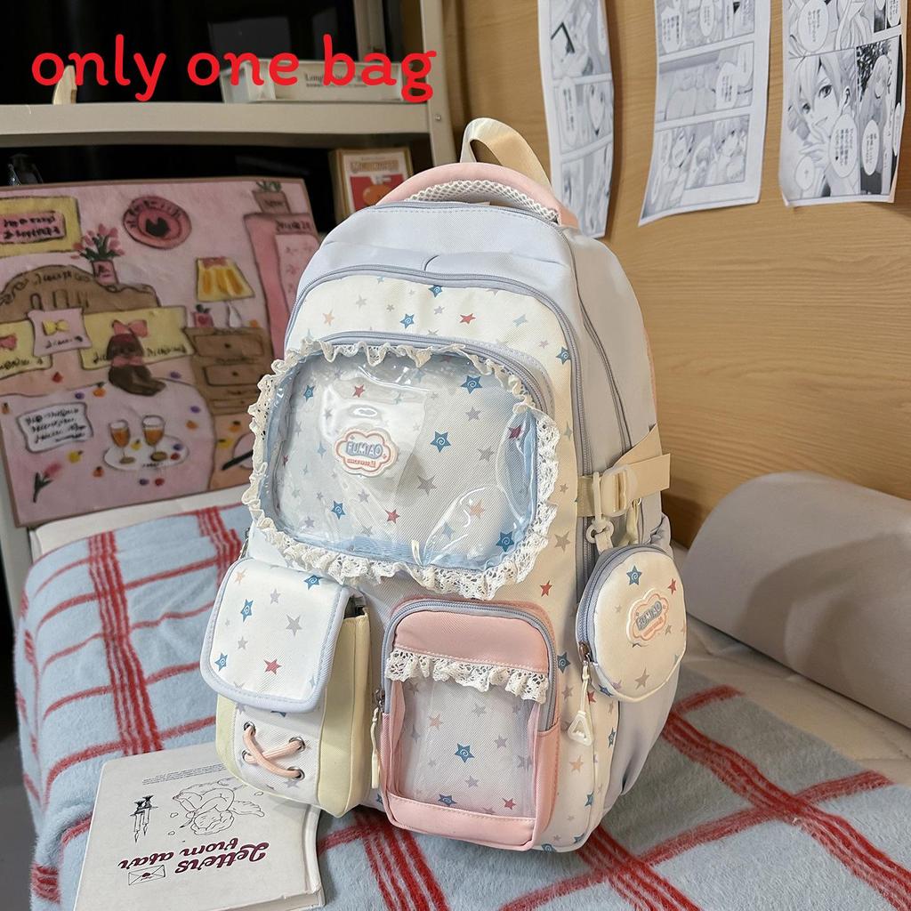 Spring New Student Backpack With Color Block Design And Nylon Material For School Use