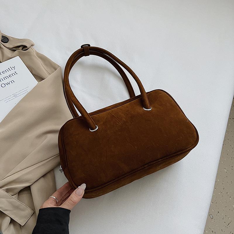 

Retro Suede Square Bag Korean Style Brand, Design Pillow Bag New Niche Boston Bag Stylish Large-capacity Versatile Underarm Bags 28x8x15cm коричневый