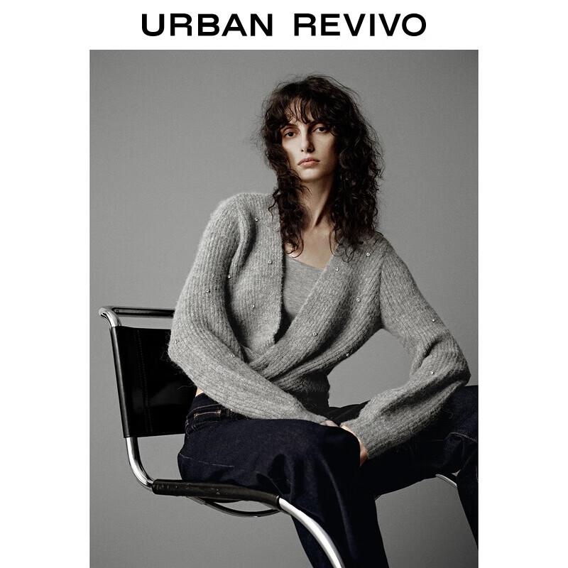 

UR Women s Simple Grey Beaded Twisted Knit Sweater S