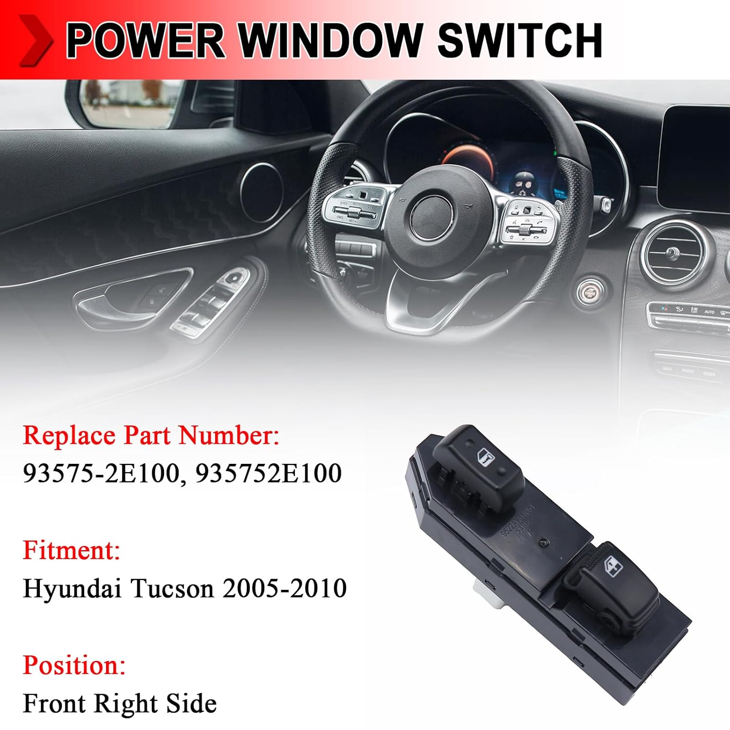 93575-2E100 Power Window Switch, Front Right Side Door Power Window Lifter Control Button Fit for Hyundai Tucson 2005-2010