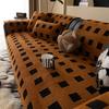 Winter Plush Sofa Cushion Checkered Pattern Soft  Warm Home Protection Cover Anti-Slip Sofa Pad for Living Room Decor Office
