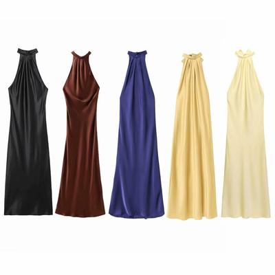 European & American Women's Slim Backless Silk Satin Dress