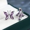 Simple Female Purple Crystal Stone Silver Color Stud Earrings Cute Bridal Butterfly Weddings Jewelry For Women