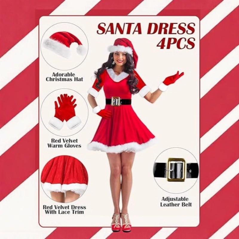 Adult Women Xmas Santa Claus Christmas Red Dress New Year Cosplay Costumes Performance Role Play Outfit