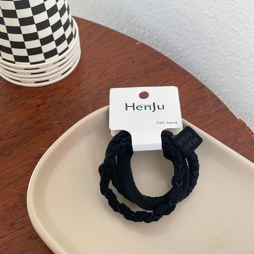 Milk Tea Color Hair Tie Set: New Style, High Elasticity Rubber Bands with Leather Cover for Girls