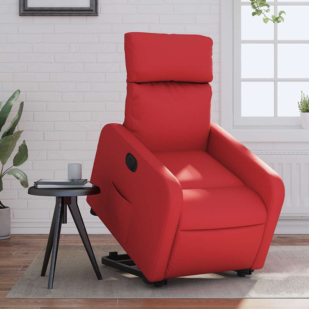 Electric Recliner Chair with Rising Function Red Faux Leather