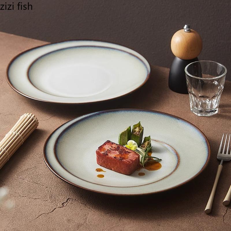 Spiral Gray Blue Plate Kiln Changes Ceramic Tableware Steak Plate Dessert Plate Barbecue Plates Molecular Cooking Tableware