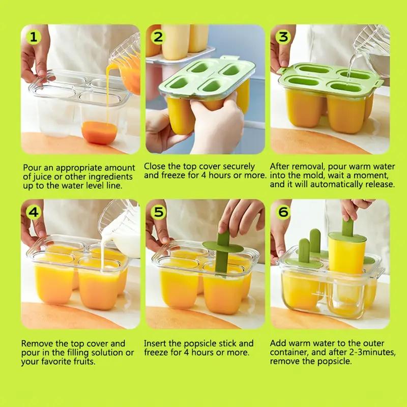 1Pc Easy-Release Popsicle Maker Leak-Proof Lid, Freezer Safe for Juice & Fruit, Makes 4 Homemade Popsicles, Popsicle Molds