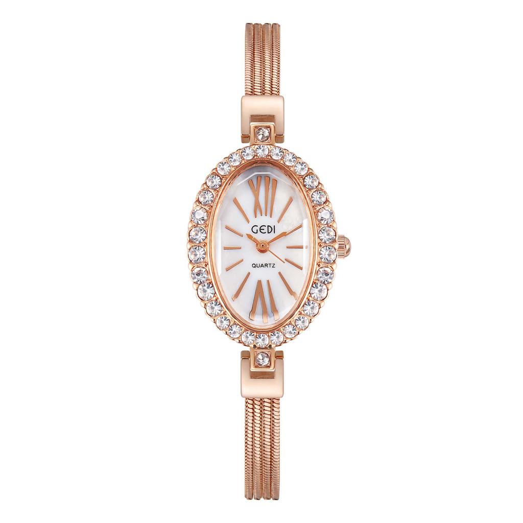 Full Diamond Personality Niche Oval Small Plate Ladies Light Luxury Fashion Waterproof Bracelet Quartz Watch