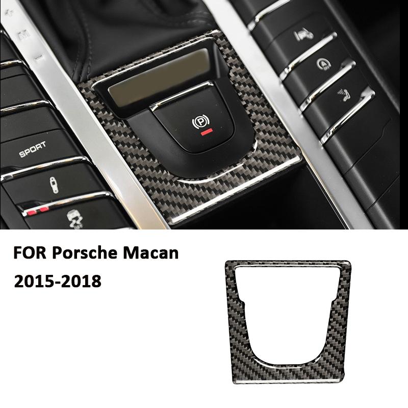 For Porsche Macan 2015-2018 Carbon Fiber Car Electrical Park Brake Button Panel Frame Interior Decoration Sticker Accessories
