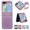 Crossbody Lanyard Flower Mandala Phone Case for Samsung Galaxy Z Flip 5 Flip5 5G PU Leather Shockproof  Cover