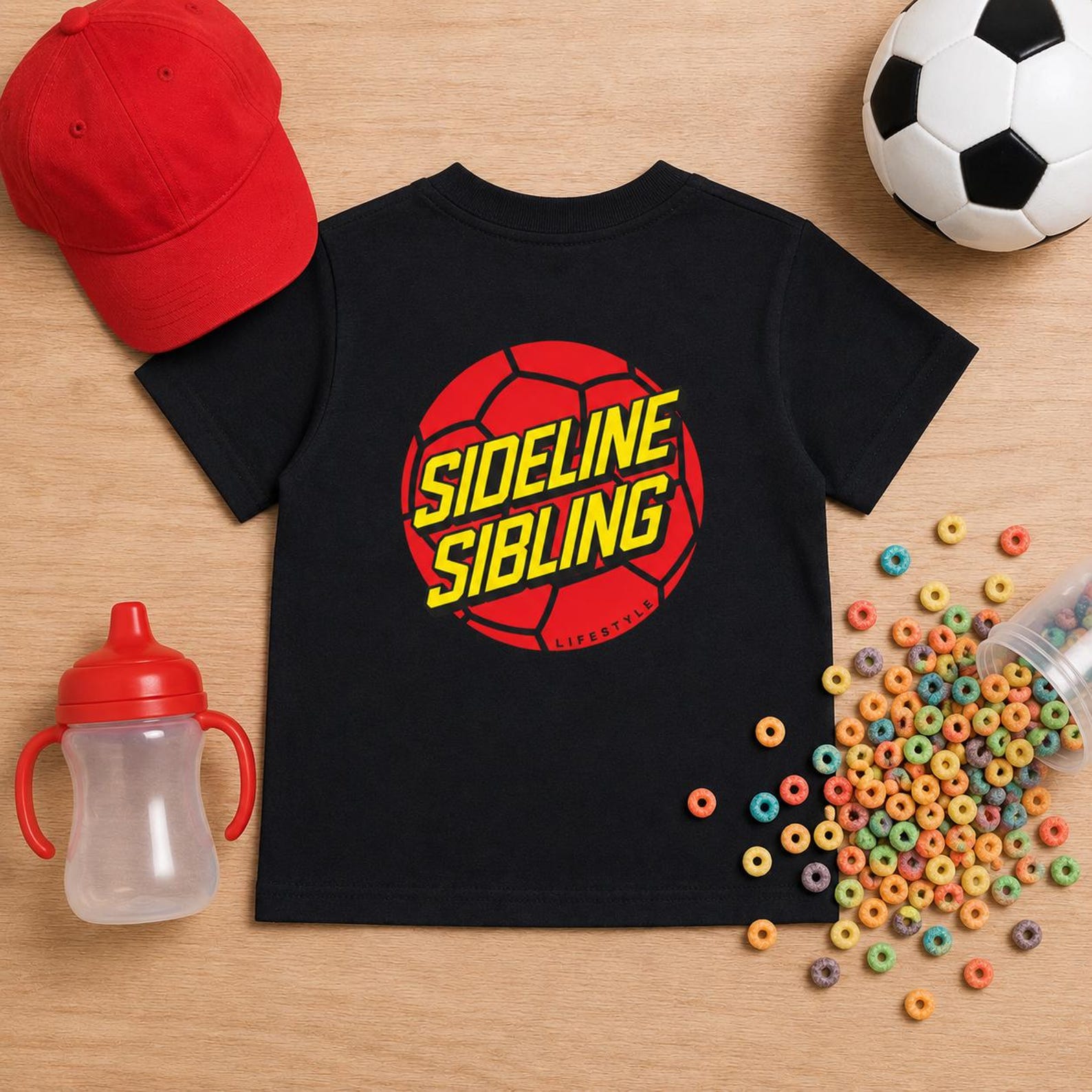 Sideline Sibling Toddler Tee | Kids Soccer Shirt, Red Soccer Ball Graphic S