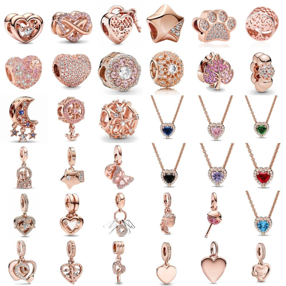 Exquisite rose gold plated pink star moon peace heartshaped pendant bead fit original copper bracelet necklace Do It Yourself jewelry