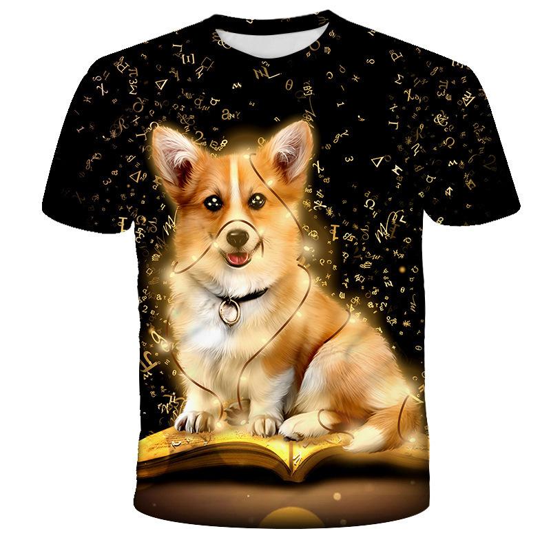 Summer Round Neck Animal Dog Pattern 3D Print Top Fashionable Casual Short Sleeved Men's T-shirts