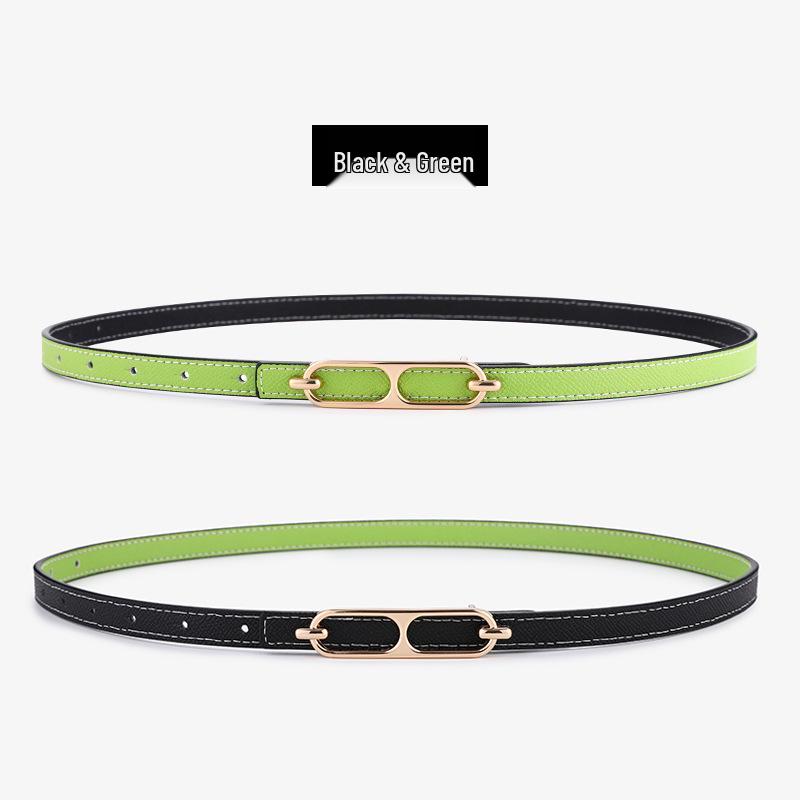 Women's Thin Double-Sided Leather Belt for Dress or Western Trousers - Elegant and Versatile Waist Decoration
