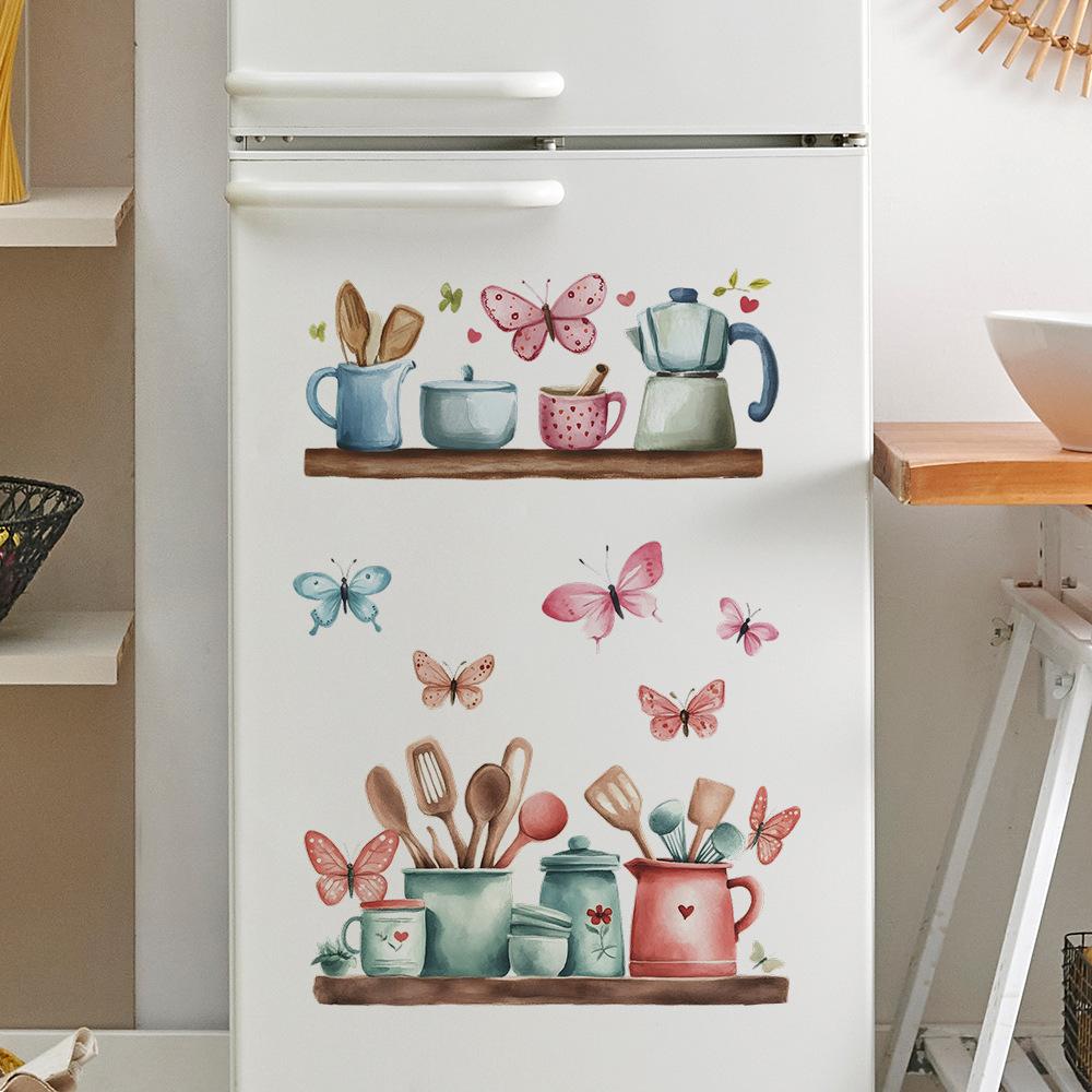 Exquisite Kitchen Utensils Shelf Wall Sticker Self-Adhesive Removable Bedroom Living Room Hallway Home Decor Art