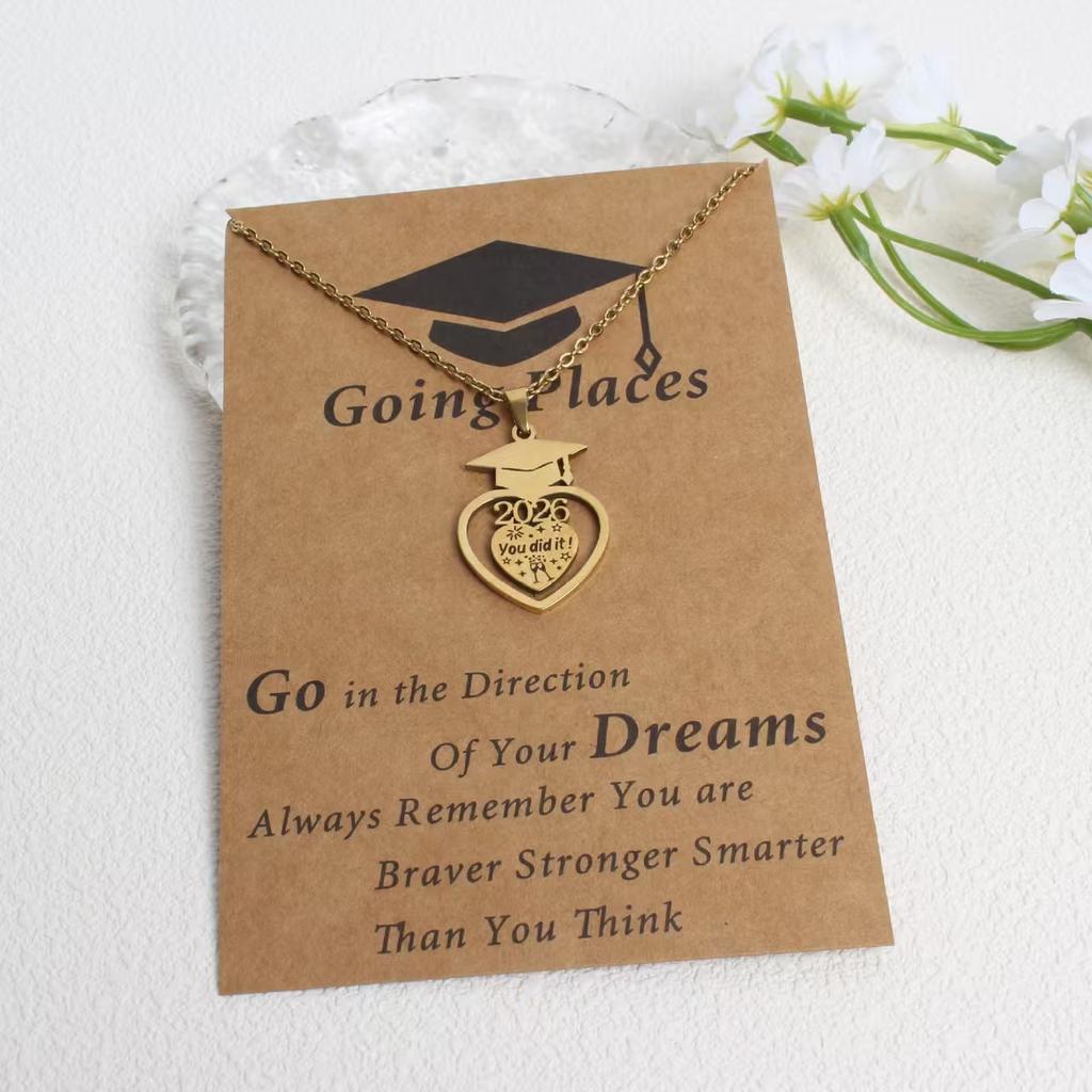 Fashion 2026 Year Graduation Pendant Necklace Minimalist Stainless Steel Gold Plated Gift for Students Jewelry Gift