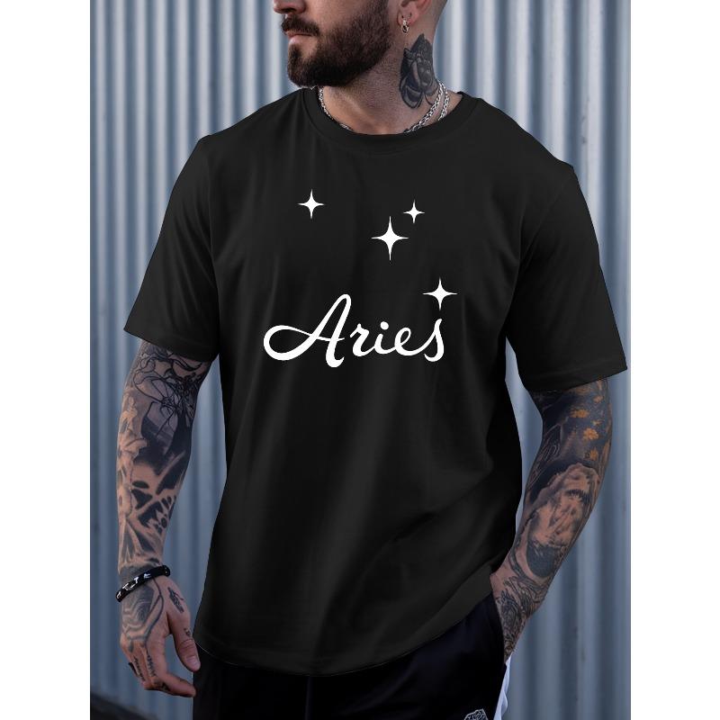 European Size Aries Men's Summer Short-sleeved T-shirts, Fashionable and Trendy Printed Men's Bottoming Shirts, Spring and Summer Round Neck Tops