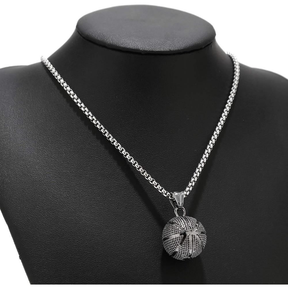 Basketball Shape Pendant Necklace, Sporty Accessory For Men