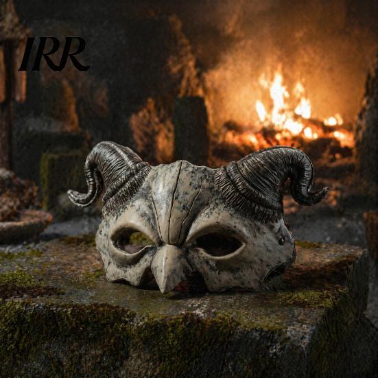 Gothic Cosplay Mask Halloween Ram Horn Demon Mask, Horror Devil Half Face Lightweight Masquerade for Costume Party Vintage