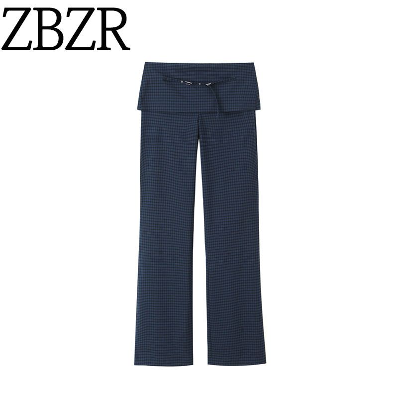 Za Foreign Trade New Women Clothes ZR Western Style Versitile Fashion Simple Plaid With Belt Trousers 2180508