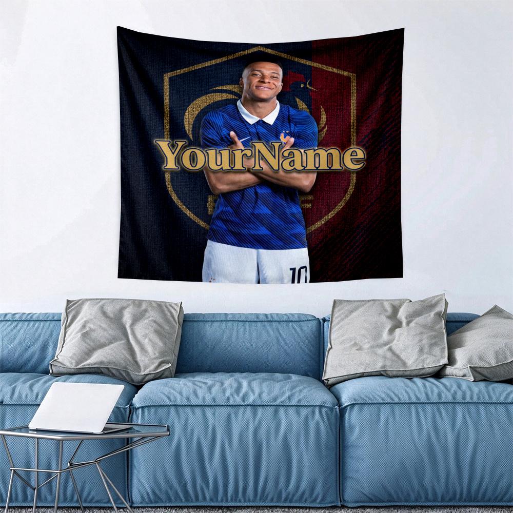 Mbappe Custom Your Name Wall Decor Tapestry Art For Pet Memorial Birthday Wedding Party Backdrop Family Gift