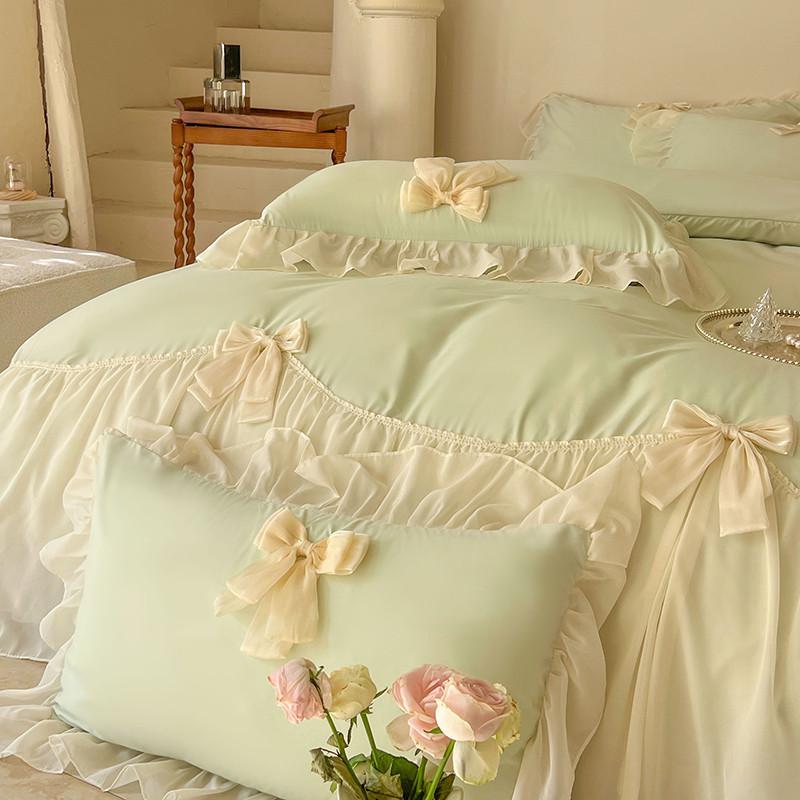 Chic Ruffle Lace Edge Sweet Princess Style Nature Soft Skin Friendly 4pcs Bedding set Bed Sheet Pillowcases Twin Queen King