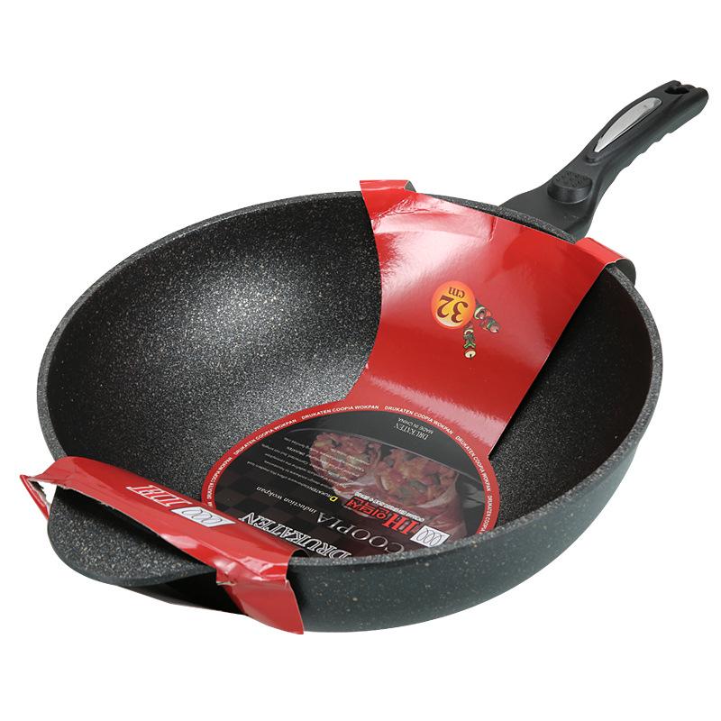 Premium Maifan Stone Non-Stick Wok, Low-Smoke, Flat-Bottom, Universal for Gas & Induction Cooktops, 32CM Stir-Fry Pan.