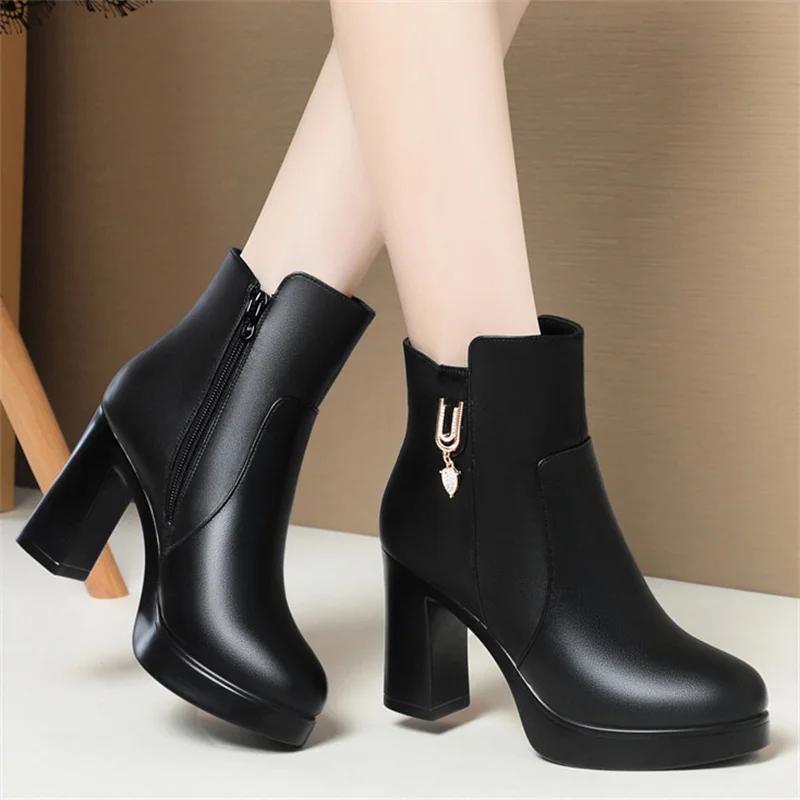 Fashion boots autumn and winter super high heels short boots women's short tube women's boots with fleece women's cotton leather