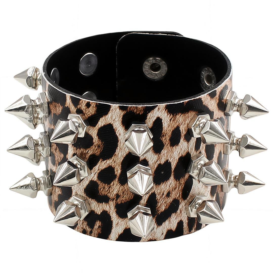 

Eco-friendly PU Leather European and American Harajuku Punk Style Exaggerated Bracelet Tapered Pointed Rivets Three Rows Bracelet Bracelet Jewelry