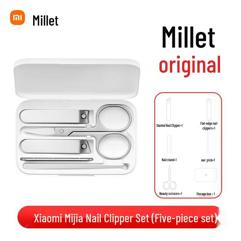 Xiaomi Mijia Nail Care Set: Slant-Mouth Nail Clippers, Manicure Knife, Ear Pick, and Portable Case.