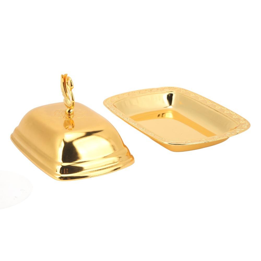 2pcs Swan Handle Lid Decorative Dessert Platter Gold Metal Fruit Plate Buffet Serving